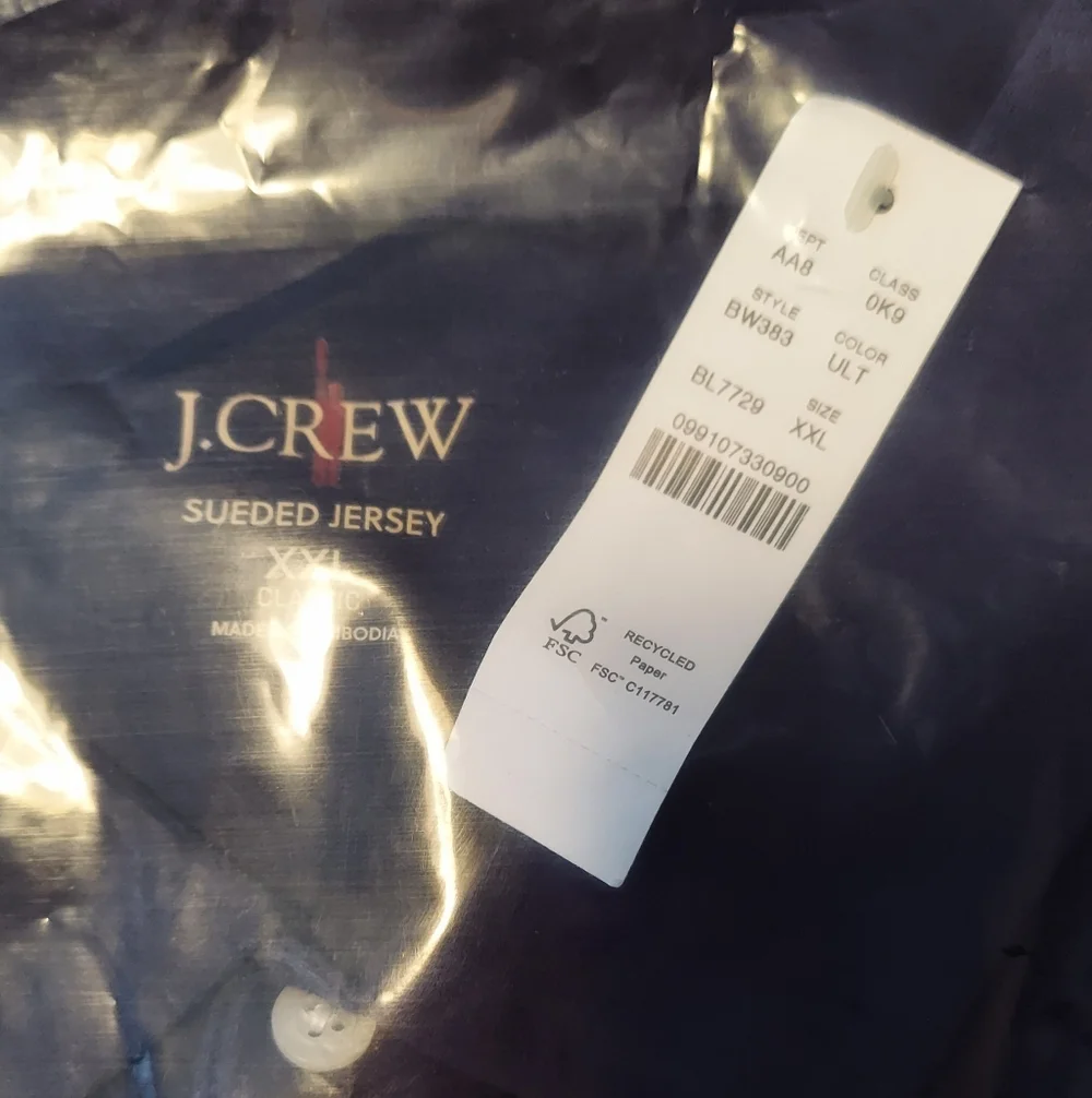 J.Crew Sueded Jersey Cotton Polo Shirt - Classic Fit XXL 46-48 Grey OR Navy BNWT